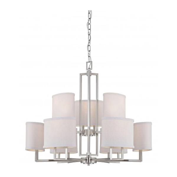 9 Light Brushed Nickel Slate Gray Fabric Shades Chandelier Light Fixture