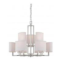 View 9 Light Brushed Nickel Slate Gray Fabric Shades Chandelier Light Fixture