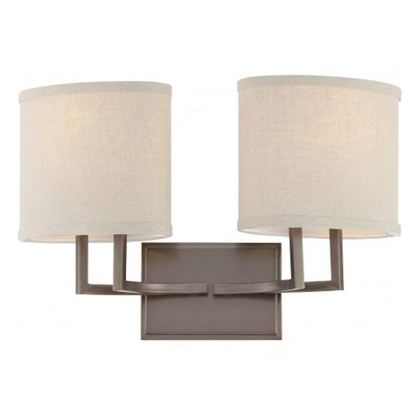 2 Light Hazel Bronze Khaki Fabric Shades Vanity Light Fixture