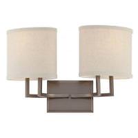 View 2 Light Hazel Bronze Khaki Fabric Shades Vanity Light Fixture