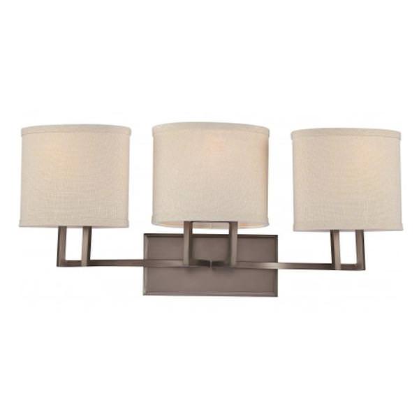 3 Light Hazel Bronze Khaki Fabric Shades Vanity Light Fixture