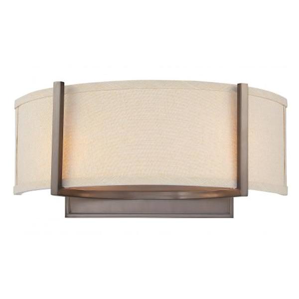2 Light Hazel Bronze Khaki Fabric Shade Wall Sconce Light Fixture