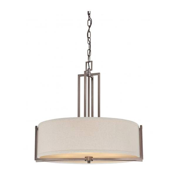 4 Light Hazel Bronze Khaki Fabric Shade Pendant Light Fixture