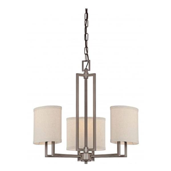 3 Light Hazel Bronze Khaki Fabric Shades Chandelier Light Fixture