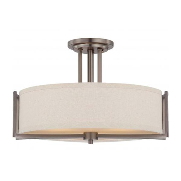 3 Light Hazel Bronze Khaki Fabric Shade Ceiling Light Fixture