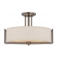 View 3 Light Hazel Bronze Khaki Fabric Shade Ceiling Light Fixture