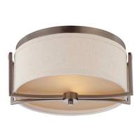 View 2 Light 15" Round Hazel Bronze Khaki Fabric Shade Ceiling Light Fixture