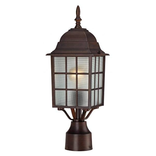 1 Light 18" Rustic Bronze Frosted Glass Shade Post Lantern Light Fixture