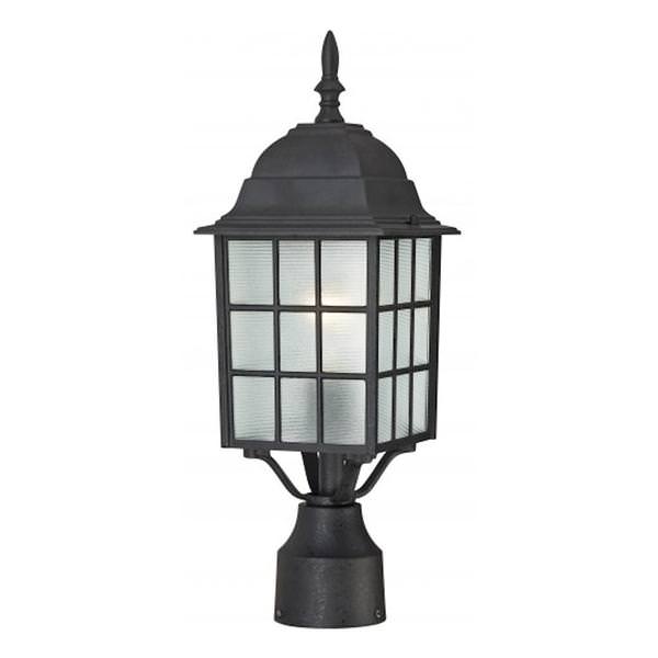 1 Light 18" Textured Black Frosted Glass Shade Post Lantern Light Fixture