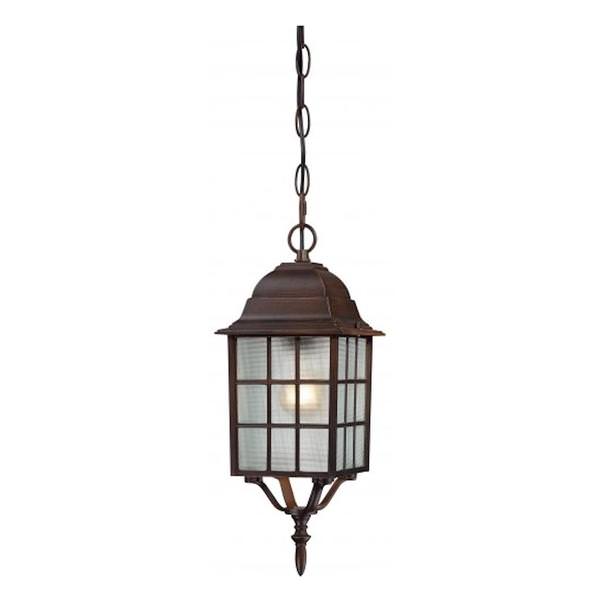 1 Light 16" Rustic Bronze Frosted Glass Shade Hanging Lantern Light Fixture
