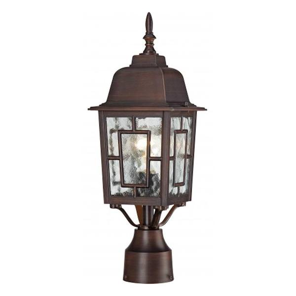 1 Light 17" Rustic Bronze Clear Water Glass Shade Post Lantern Light Fixture