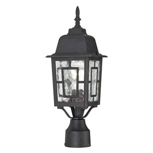 1 Light 17" Textured Black Clear Water Glass Shade Post Lantern Light Fixture