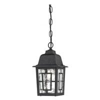 View 1 Light 11" Textured Black Clear Water Glass Shade Hanging Lantern Light Fixture