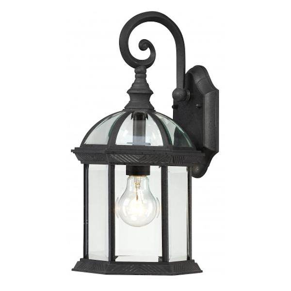 1 Light 15" Textured Black Clear Beveled Glass Shade Wall Light Fixture