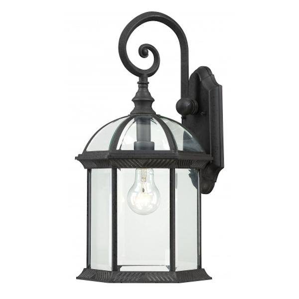 1 Light 19" Textured Black Clear Beveled Glass Shade Wall Light Fixture 1 Light 19" Textured Black Clear Beveled Glass Shade Wall Light Fixture