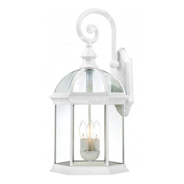 3 Light 26" White Clear Beveled Glass Shade Wall Light Fixture 3 Light 26" White Clear Beveled Glass Shade Wall Light Fixture