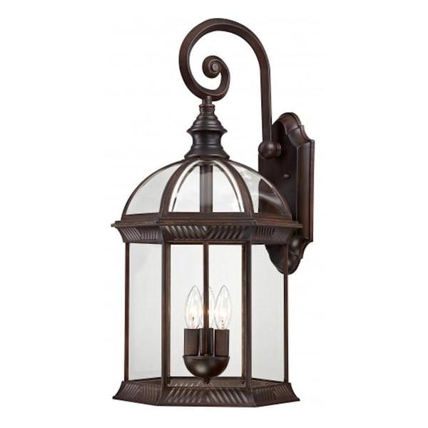 3 Light 26" Rustic Bronze Clear Beveled Glass Shade Wall Light Fixture