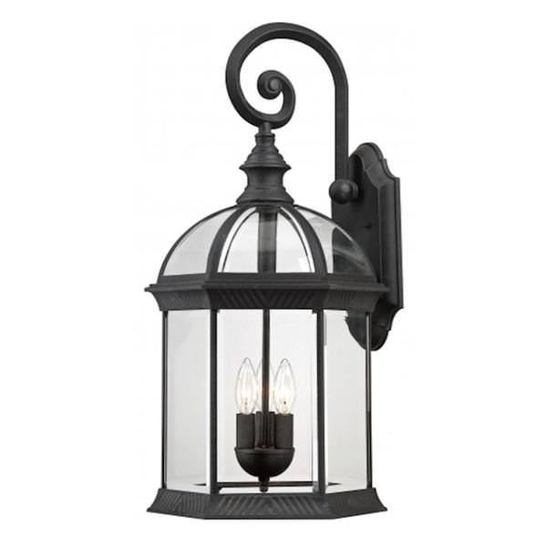 3 Light 26" Textured Black Clear Beveled Glass Shade Wall Light Fixture