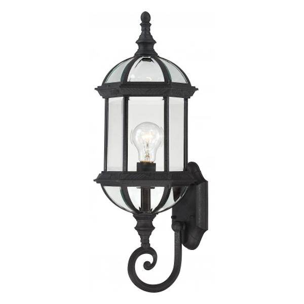 1 Light 22" Textured Black Clear Beveled Glass Shade Wall Light Fixture 1 Light 22" Textured Black Clear Beveled Glass Shade Wall Light Fixture