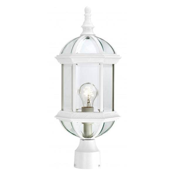 1 Light 19" White Clear Beveled Glass Shade Post Lantern Light Fixture 1 Light 19" White Clear Beveled Glass Shade Post Lantern Light Fixture