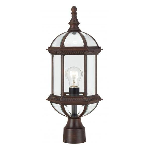 1 Light 19" Rustic Bronze Clear Beveled Glass Shade Post Lantern Light Fixture