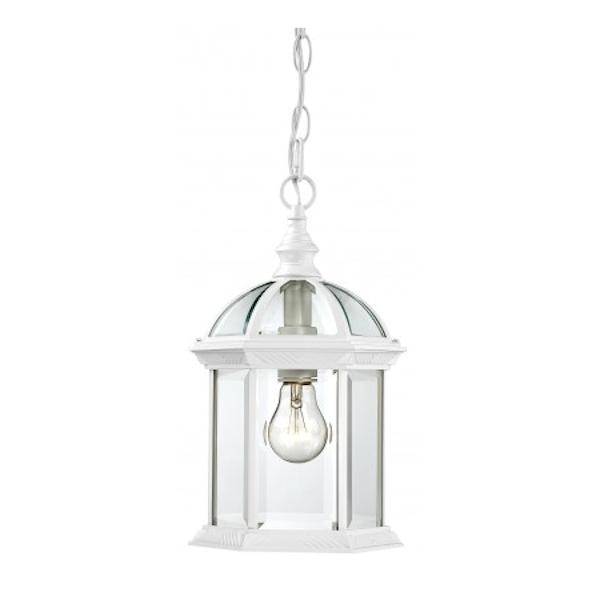 1 Light 14" White Clear Beveled Glass Shade Hanging Lantern Light Fixture 1 Light 14" White Clear Beveled Glass Shade Hanging Lantern Light Fixture