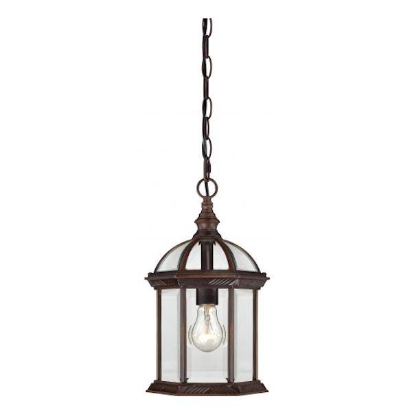 1 Light 14" Rustic Bronze Clear Beveled Glass Shade Hanging Lantern Light Fixture