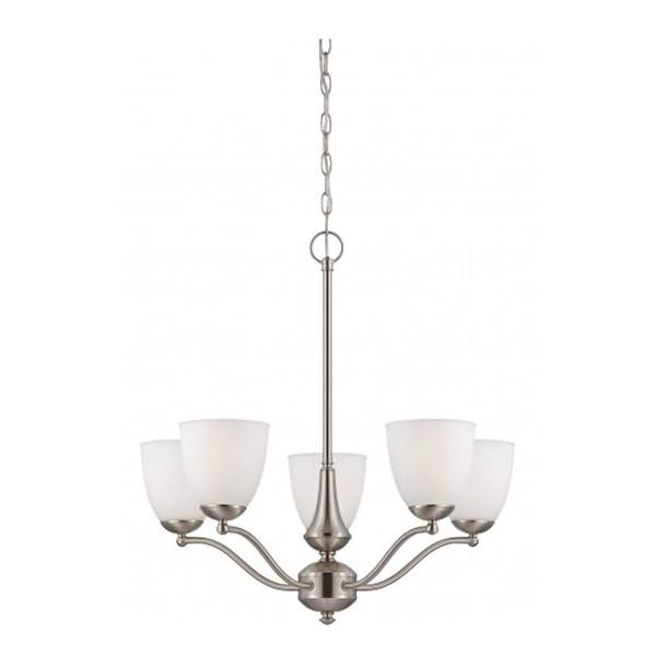 5 Light Brushed Nickel Frosted Glass Shades Chandelier Light Fixture