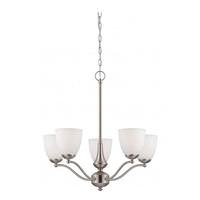 View 5 Light Brushed Nickel Frosted Glass Shades Chandelier Light Fixture