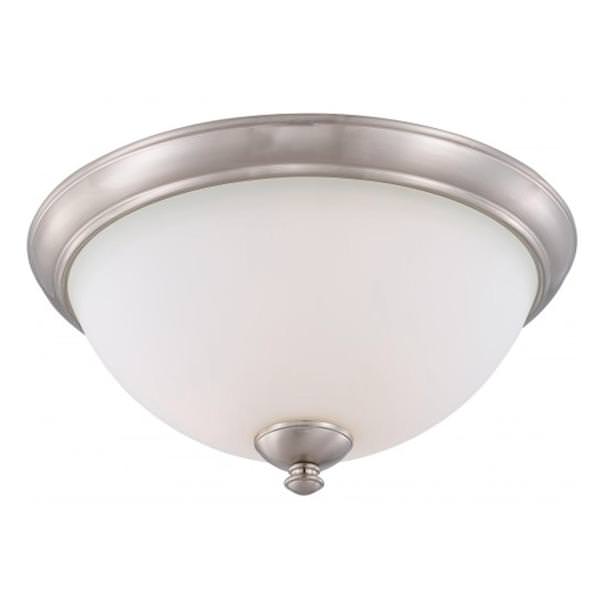 3 Light 16" Round Brushed Nickel Frosted Glass Shade Ceiling Light Fixture