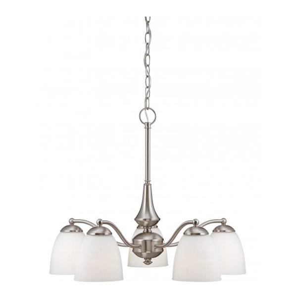 5 Light Brushed Nickel Frosted Glass Shades Chandelier Light Fixture