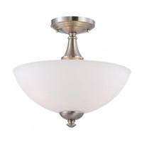 View 3 Light 13" Round Brushed Nickel Frosted Glass Shade Ceiling Light Fixture