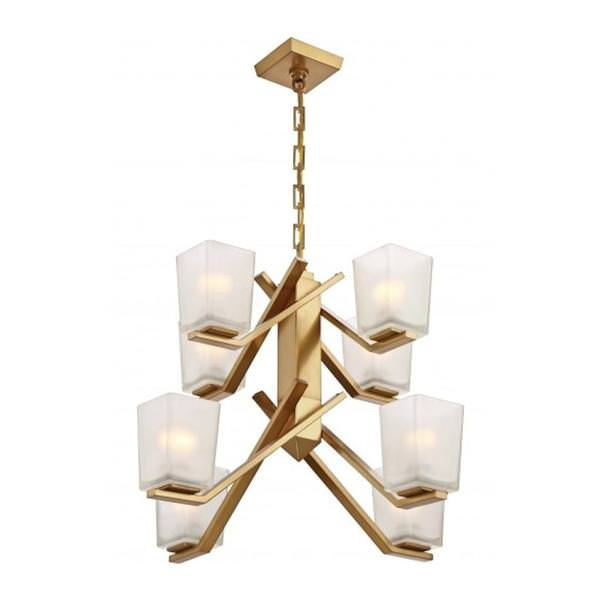 8 Light Vintage Brass Etched Sandstone Glass Shades Chandelier Light Fixture