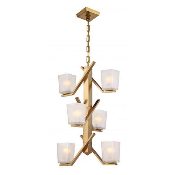 6 Light Vintage Brass Etched Sandstone Glass Shades Pendant Light Fixture