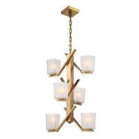 View 6 Light Vintage Brass Etched Sandstone Glass Shades Pendant Light Fixture