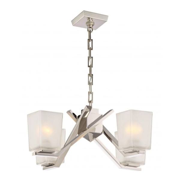 4 Light Polished Nickel Etched Sandstone Glass Shades Chandelier Light Fixture