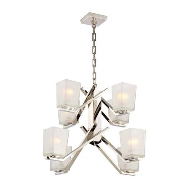 8 Light Polished Nickel Etched Sandstone Glass Shades Chandelier Light Fixture
