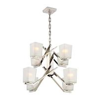 View 8 Light Polished Nickel Etched Sandstone Glass Shades Chandelier Light Fixture