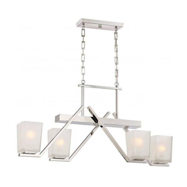 4 Light Polished Nickel Etched Sandstone Glass Shades Pendant Light Fixture