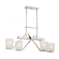 View 4 Light Polished Nickel Etched Sandstone Glass Shades Pendant Light Fixture