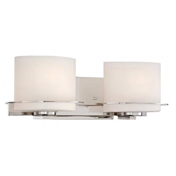 2 Light Polished Nickel Etched Opal Glass Shades Vanity Light Fixture