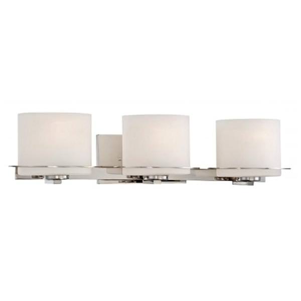 3 Light Polished Nickel Etched Opal Glass Shades Vanity Light Fixture