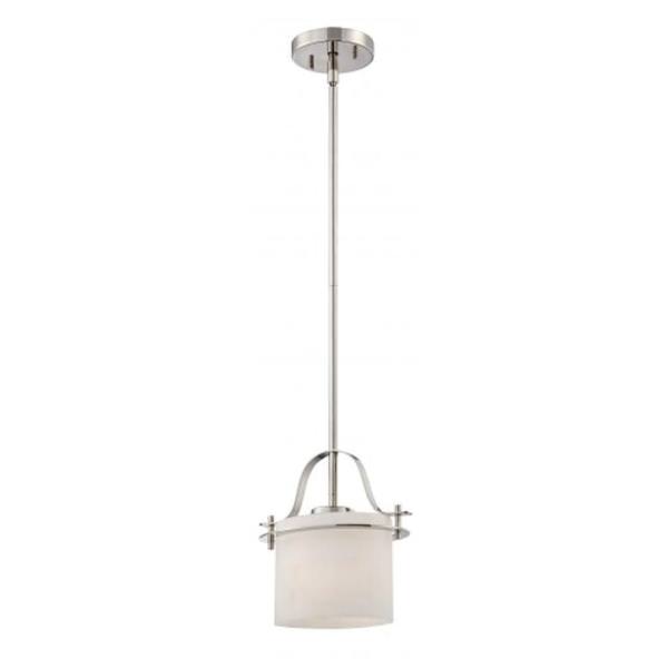 1 Light Polished Nickel Etched Opal Glass Shade Mini Pendant Light Fixture