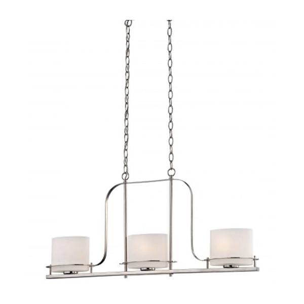 3 Light Polished Nickel Etched Opal Glass Shades Island Pendant Light Fixture