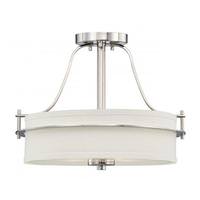 View 2 Light 15" Round Polished Nickel White Linen Shade Ceiling Light Fixture