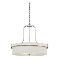 View 3 Light Polished Nickel White Linen Glass Shade Pendant Light Fixture