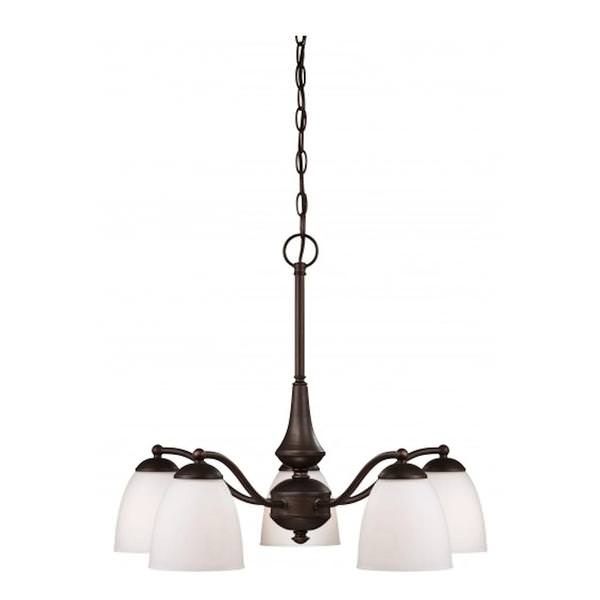 5 Light Prairie Bronze Frosted Glass Shades Chandelier Light Fixture
