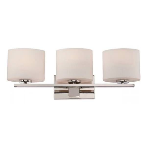 3 Light Polished Nickel Etched Opal Glass Shades Vanity Light Fixture
