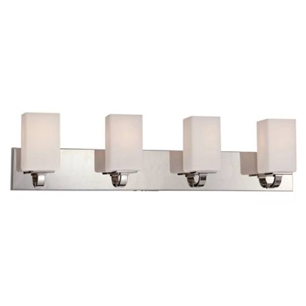 4 Light Polished Nickel Etched Opal Glass Shades Vanity Light Fixture