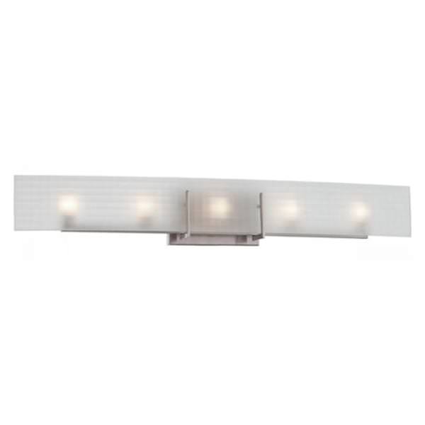5 Light Brushed Nickel Frosted Glass Shades Vanity Light Fixture